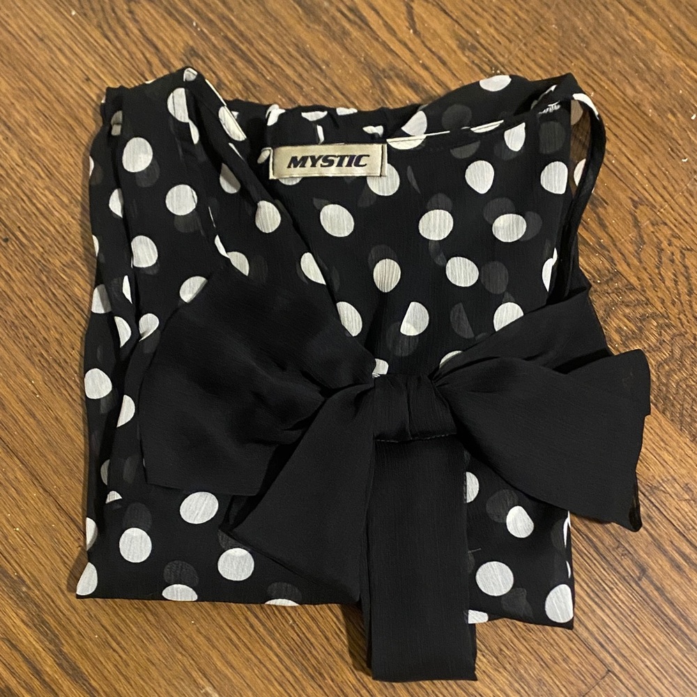 Mystic Black and White Polka Dot Blouse with Bow Size Medium
